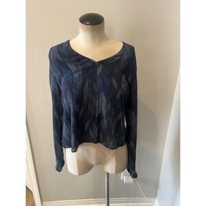 Anthropologie Cloth & Stone Women's Small Navy Blue Abstract Print Rayon Top